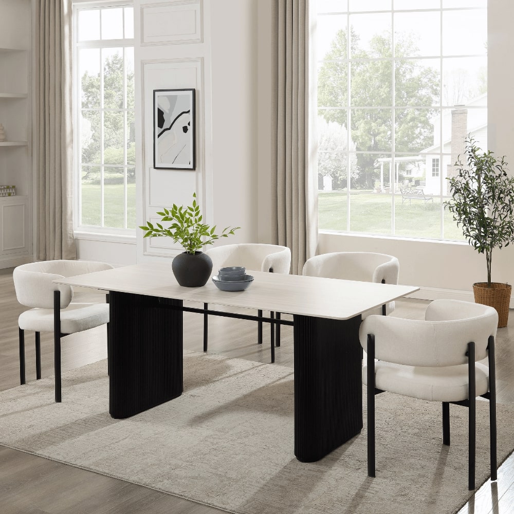 Siena White Ceramic Dining Set With 6 Elle Chairs
